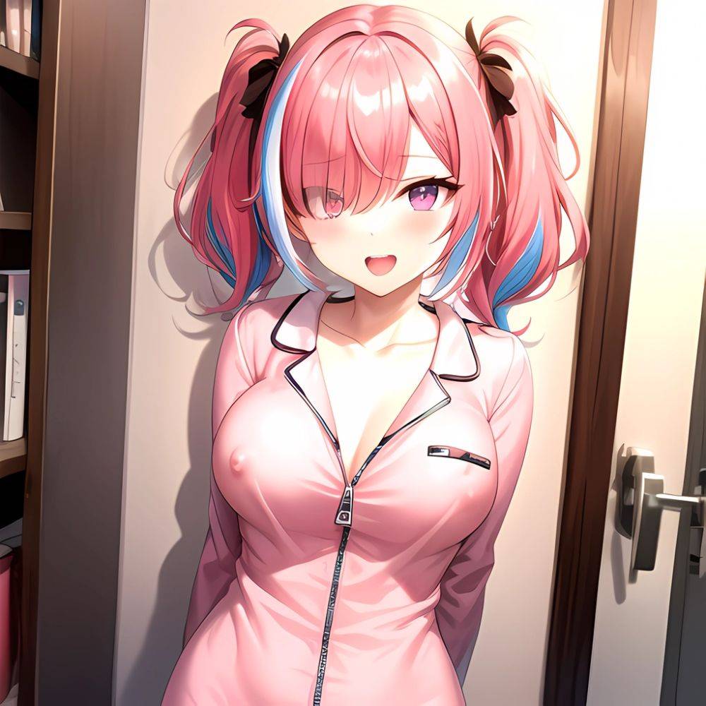 Han Juri 1girl Blush Breasts Breasts Apart Collarbone Hair Over One Eye Large Breasts Long Sleeves Multicolored Hair Navel Nippl, 4179837913 - AIHentai - #main