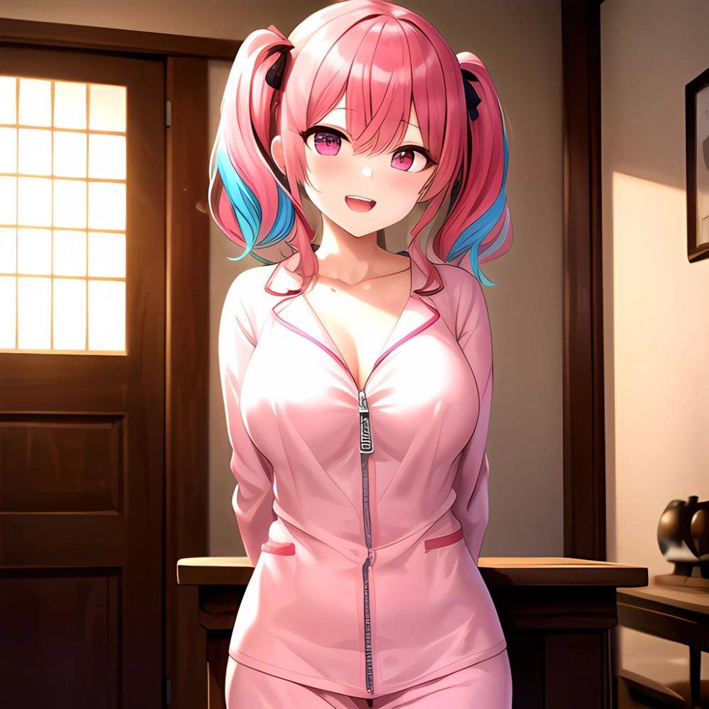 Han Juri 1girl Blush Breasts Breasts Apart Collarbone Hair Over One Eye Large Breasts Long Sleeves Multicolored Hair Navel Nippl, 2068793044 - AIHentai - #main