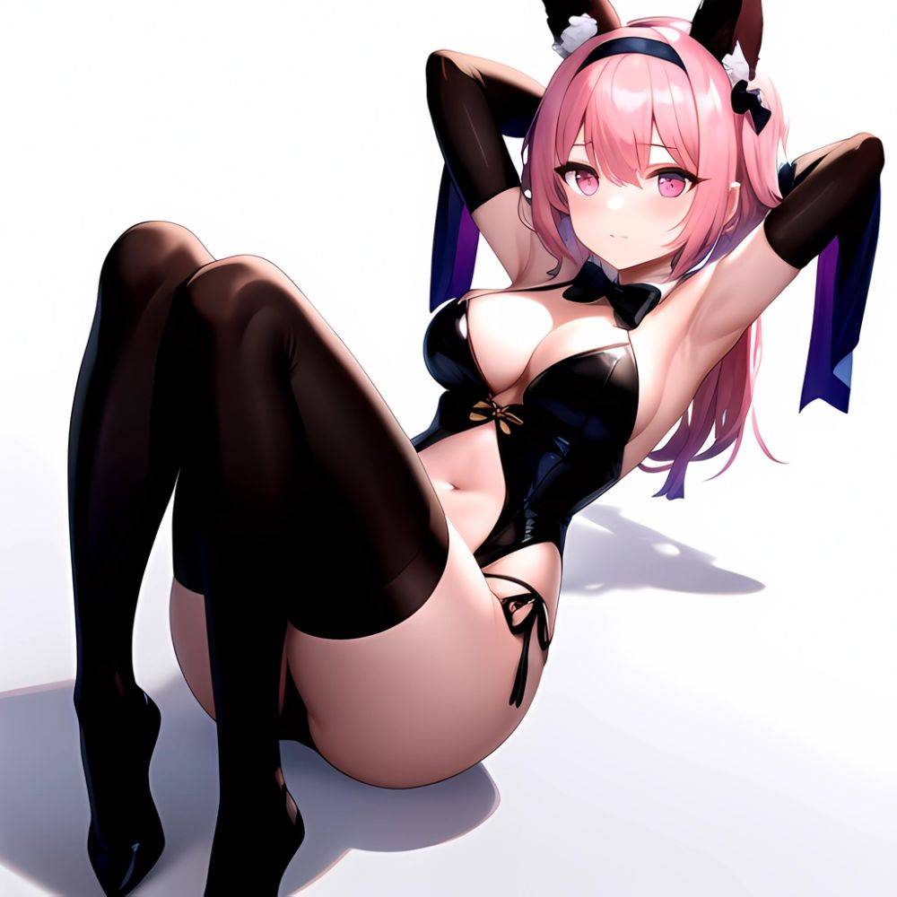 1girl Animal Ears Armpits Arms Behind Head Black Bow Black Bowtie Black Gloves Black Hairband Black Thighhighs Blue Skin Blunt, 2212384983 - AIHentai - #main