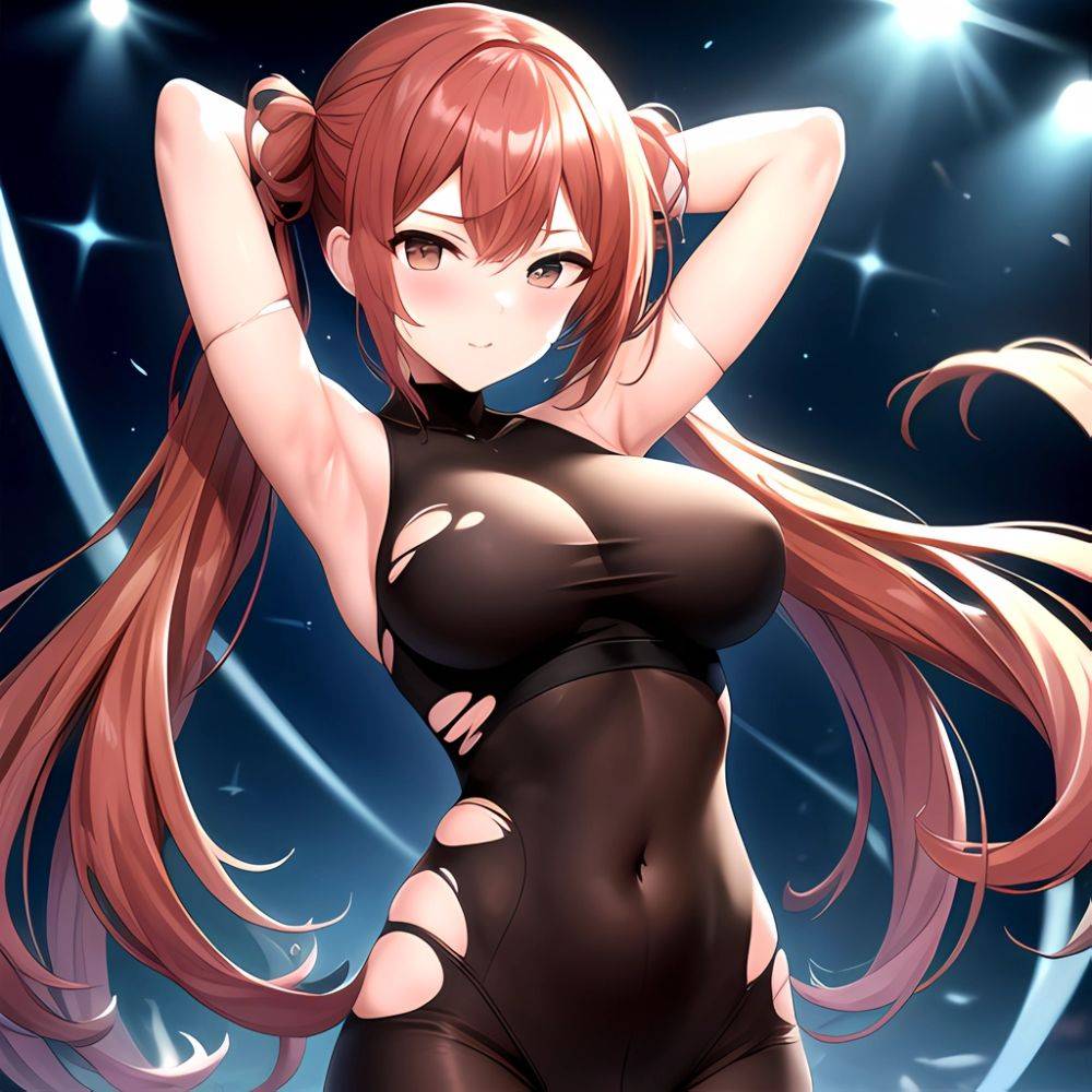 Roana Epic Seven 1girl Areola Slip Arm Garter Armpits Arms Behind Head Black Bodysuit Blush Bodysuit Breasts Brown Hair Covered, 36006489 - AIHentai - #main