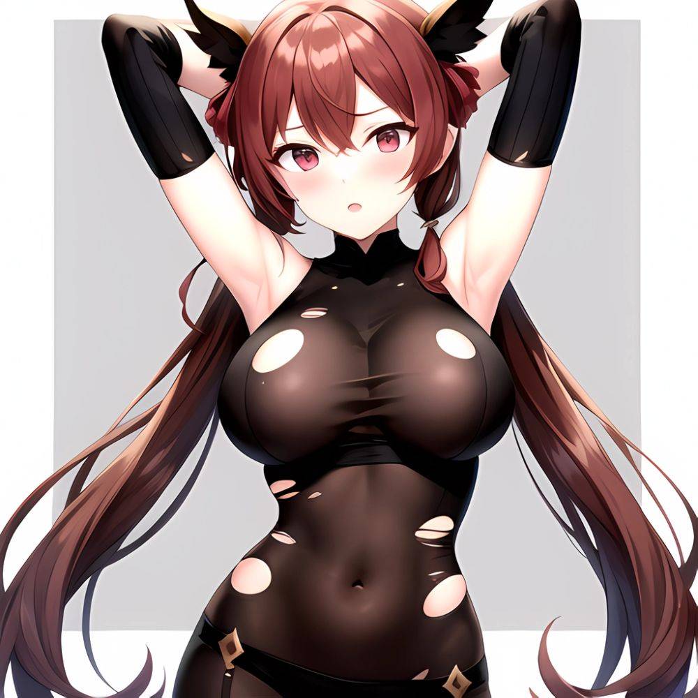 Roana Epic Seven 1girl Areola Slip Arm Garter Armpits Arms Behind Head Black Bodysuit Blush Bodysuit Breasts Brown Hair Covered, 60450401 - AIHentai - #main