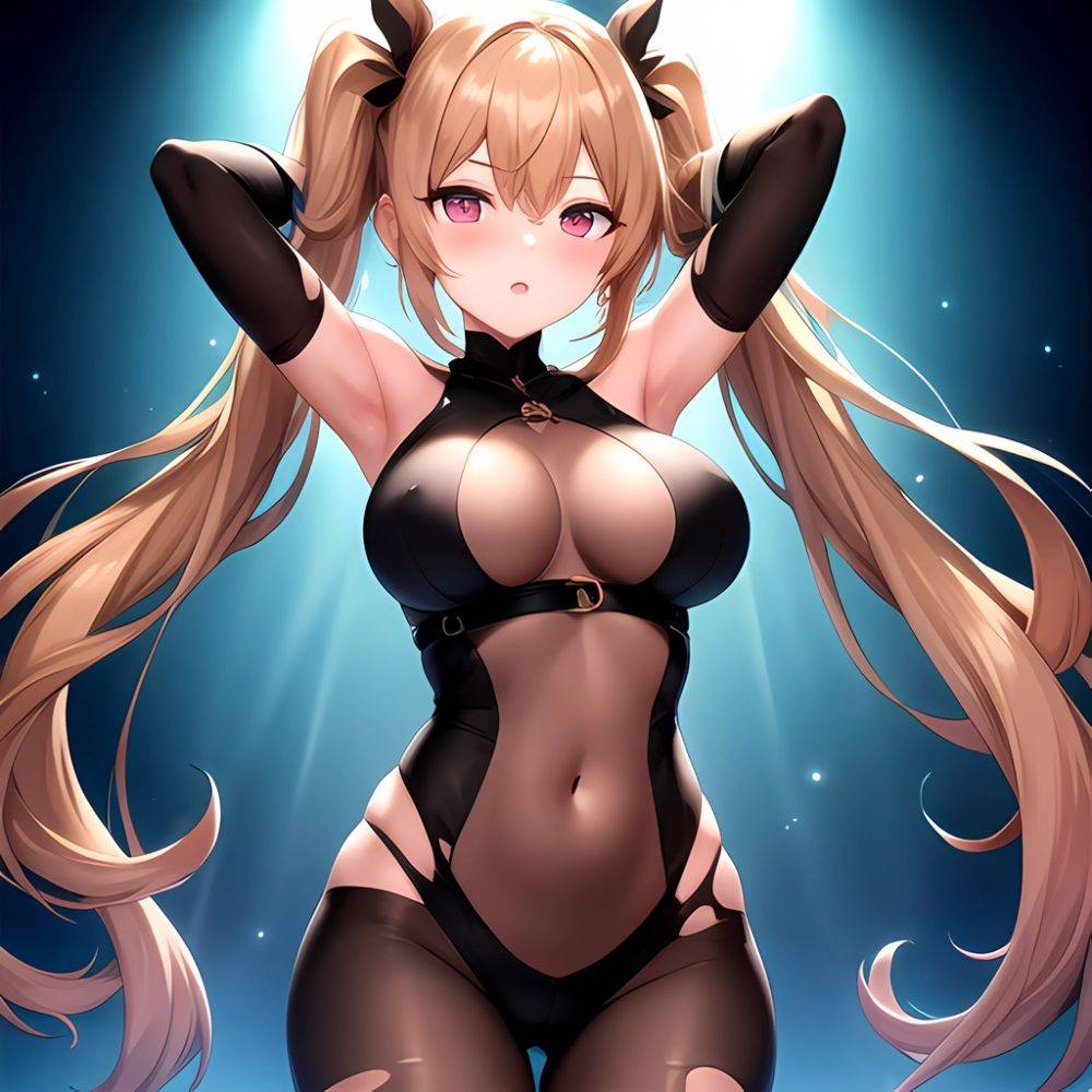 Roana Epic Seven 1girl Areola Slip Arm Garter Armpits Arms Behind Head Black Bodysuit Blush Bodysuit Breasts Brown Hair Covered, 1246484129 - AIHentai - #main