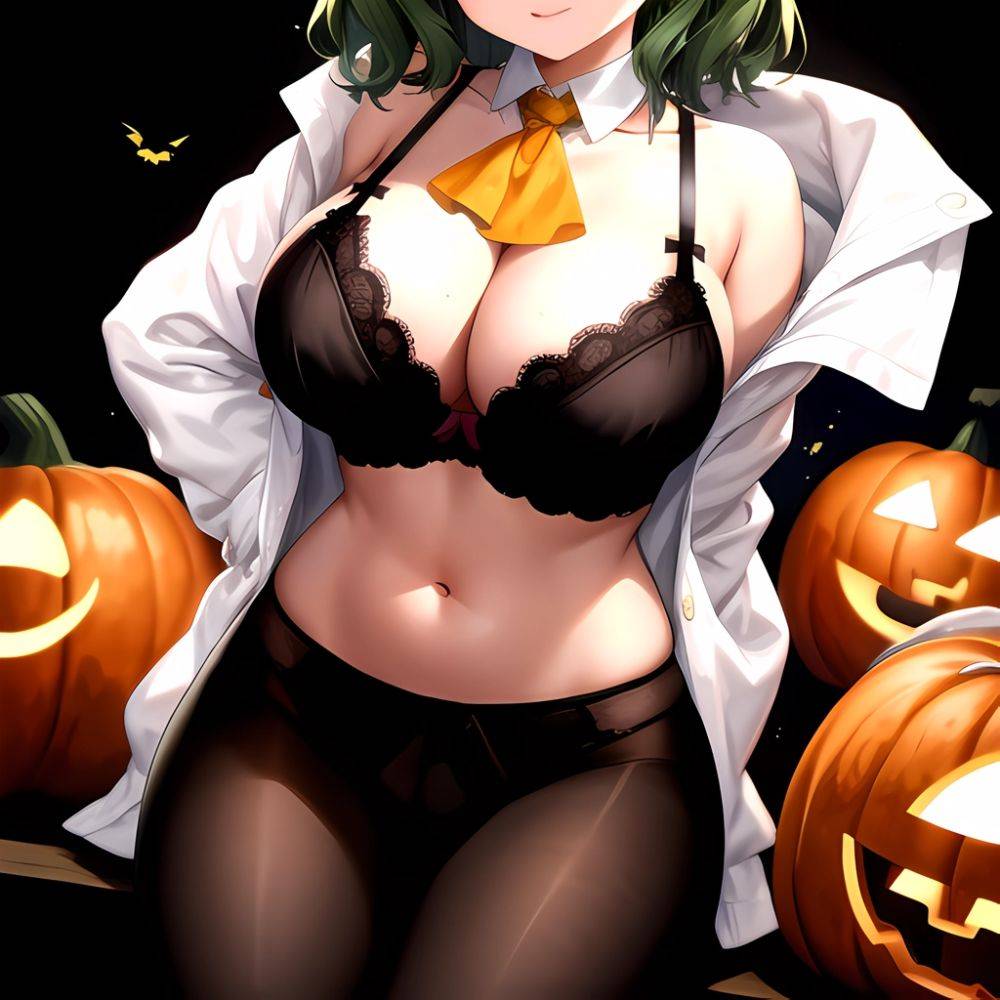 Pumpkins Halloween Kazami Yuuka 1girl Arms Behind Back Ascot Black Background Black Bra Black Panties Black Pantyhose Bra Breast, 604623965 - AIHentai - #main
