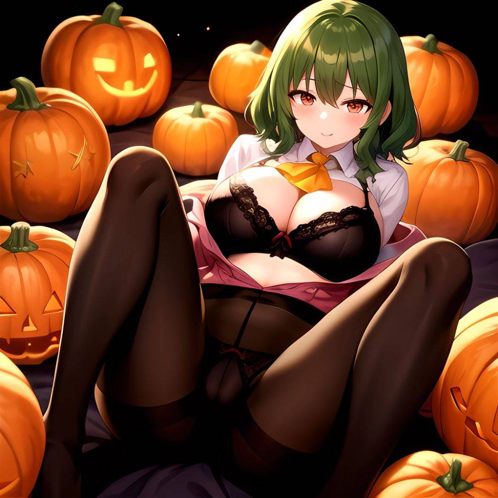 Kazami Yuuka 1girl Arms Behind Back Ascot Black Background Black Bra Black Panties Black Pantyhose Bra Breasts Cleavage Green Ha, 1500103732 - AIHentai - #main