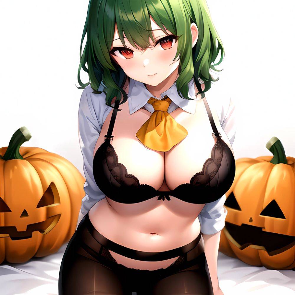 Kazami Yuuka 1girl Arms Behind Back Ascot Black Background Black Bra Black Panties Black Pantyhose Bra Breasts Cleavage Green Ha, 2108112185 - AIHentai - #main