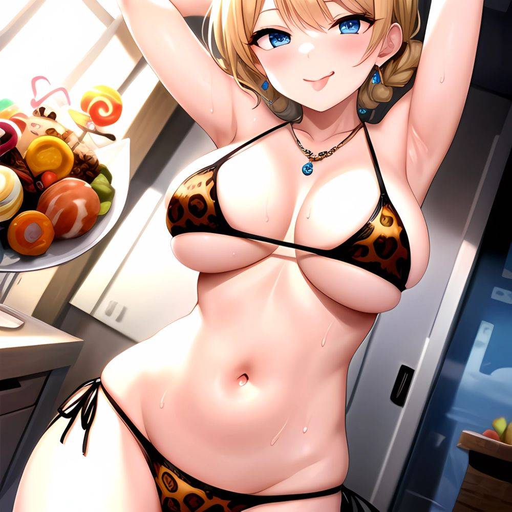 Darjeeling Girls Und Panzer 1girl P Animal Print Areola Slip Bikini Blonde Hair Blue Eyes Blush Braid Breasts Candy Cleavage, 605130909 - AIHentai - #main