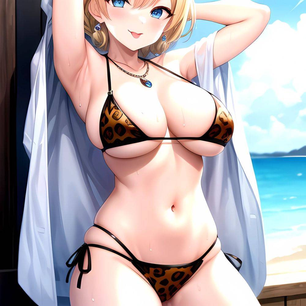 Darjeeling Girls Und Panzer 1girl P Animal Print Areola Slip Bikini Blonde Hair Blue Eyes Blush Braid Breasts Candy Cleavage, 789587751 - AIHentai - #main