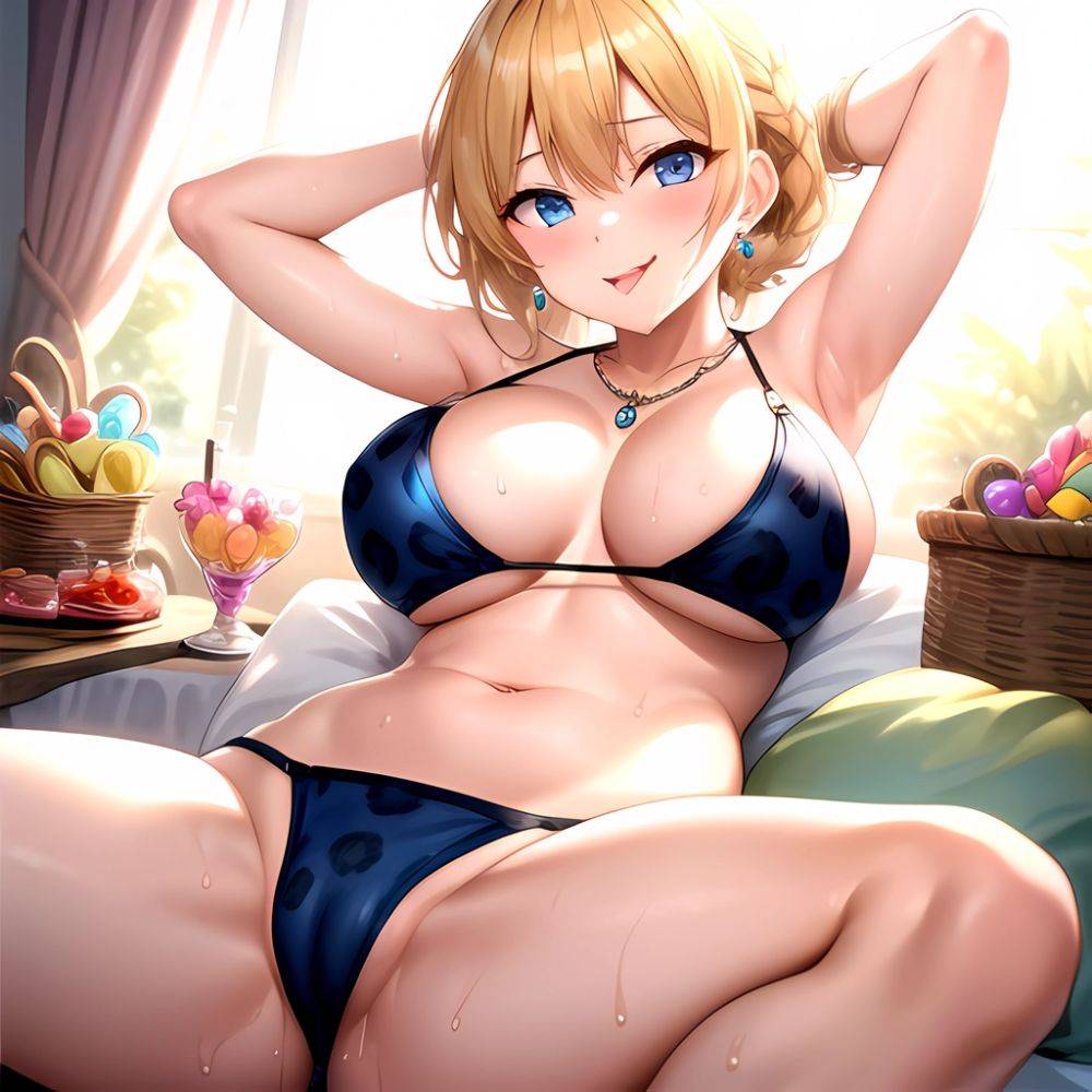 Darjeeling Girls Und Panzer 1girl P Animal Print Areola Slip Bikini Blonde Hair Blue Eyes Blush Braid Breasts Candy Cleavage, 2091964534 - AIHentai - #main