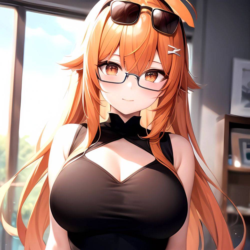 Ichijou Ririka 1girl Ahoge Breasts Eyewear On Head Glasses Hair Ornament Hairpin Large Breasts Multicolored Hair Orange Eyes Ora, 740257794 - AIHentai - #main