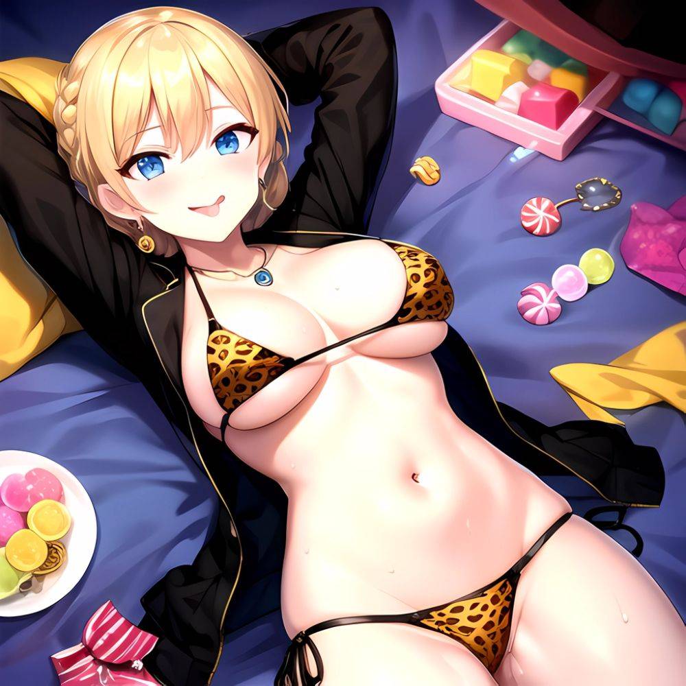 Darjeeling Girls Und Panzer 1girl P Animal Print Areola Slip Bikini Blonde Hair Blue Eyes Blush Braid Breasts Candy Cleavage, 1608608907 - AIHentai - #main
