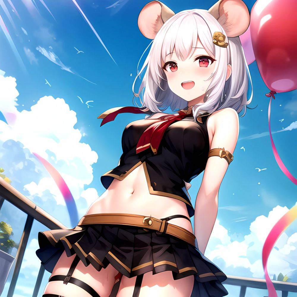 1girl Animal Ears Balloon Blush Granblue Fantasy Hair Ornament Hairclip Highres Medium Hair Mouse Ears Navel Open Mouth Pleated, 3815357776 - AIHentai - #main