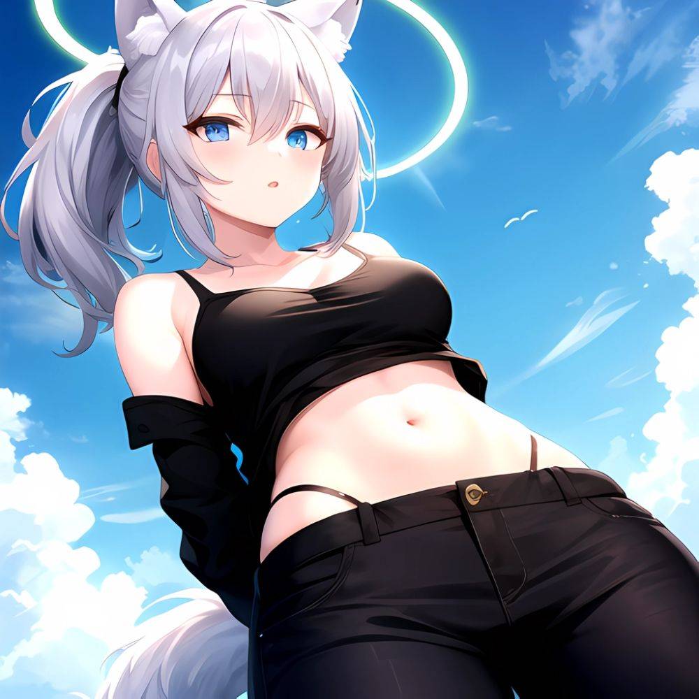 Shiroko Blue Archive 1girl Alternate Costume Animal Ear Fluff Animal Ears Arms Behind Back Black Pants Blue Eyes Blue Sky, 1267068925 - AIHentai - #main