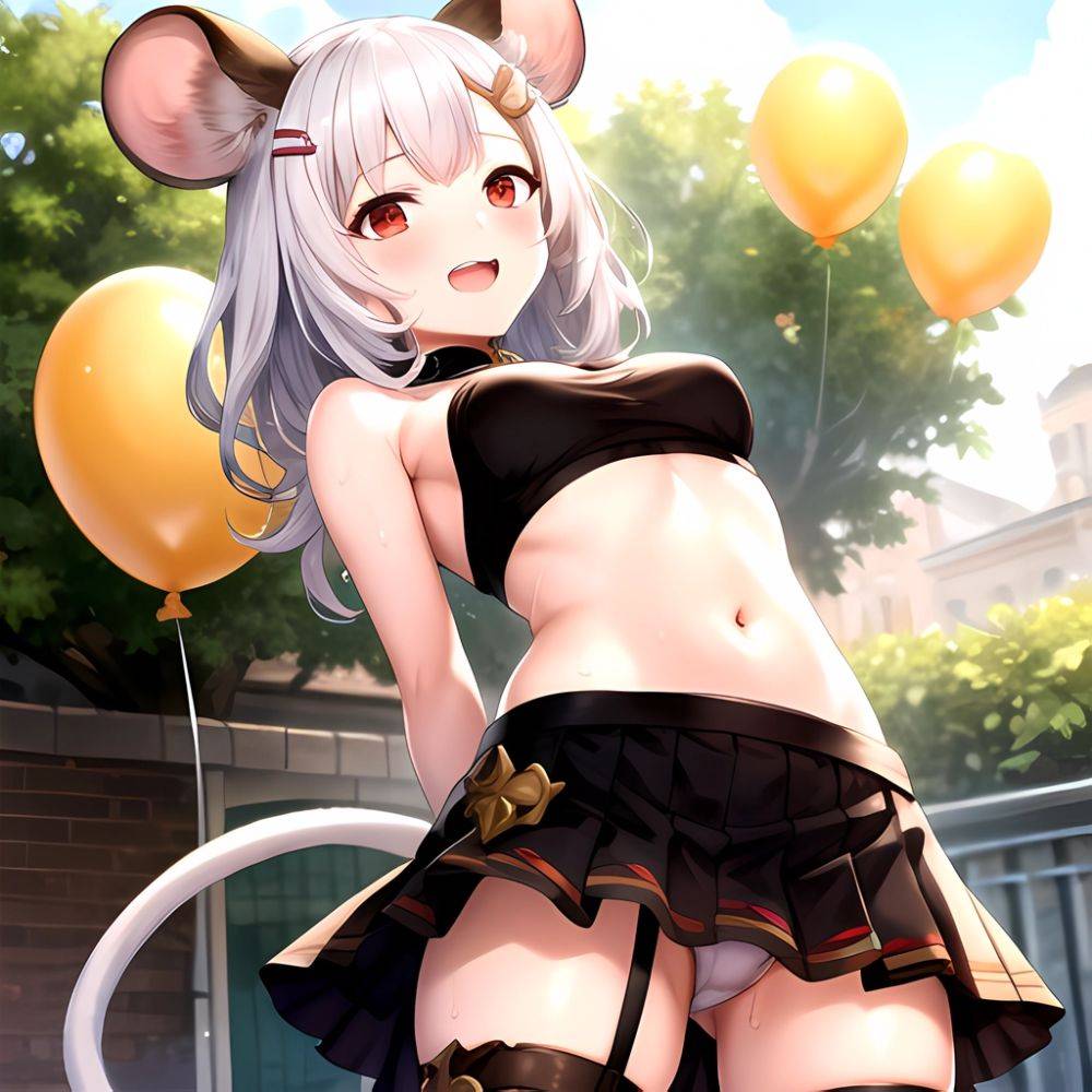 1girl Animal Ears Balloon Blush Granblue Fantasy Hair Ornament Hairclip Highres Medium Hair Mouse Ears Navel Open Mouth Pleated, 2300199684 - AIHentai - #main