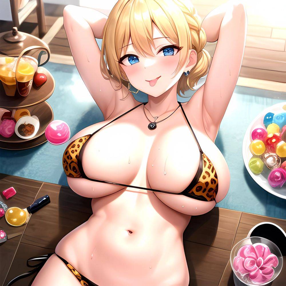 Darjeeling Girls Und Panzer 1girl P Animal Print Areola Slip Bikini Blonde Hair Blue Eyes Blush Braid Breasts Candy Cleavage, 3118845514 - AIHentai - #main