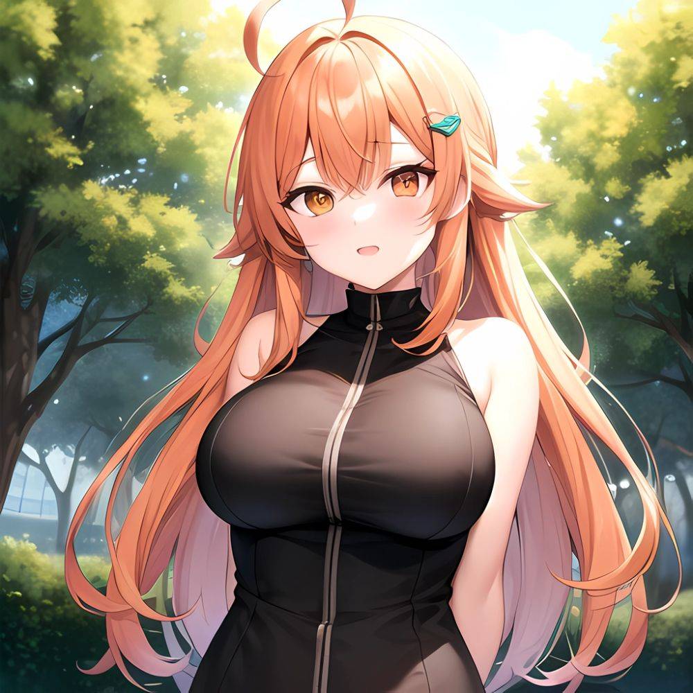 Ichijou Ririka 1girl Ahoge Breasts Hair Ornament Hairpin Large Breasts Multicolored Hair Orange Eyes Orange Hair Solo Virtual Yo, 2654763308 - AIHentai - #main