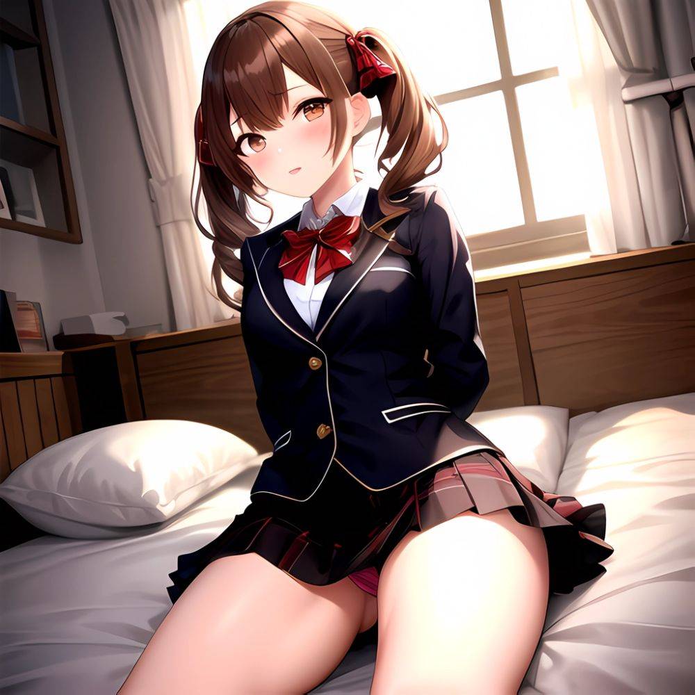 Shirai Kuroko 1girl Arms Behind Back Bdsm Black Skirt Blazer Blush Bondage Bound Bound Arms Bound Legs Bow Bowtie Brown, 772444246 - AIHentai - #main