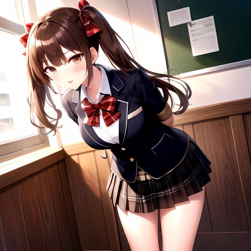 Shirai Kuroko 1girl Arms Behind Back Bdsm Black Skirt Blazer Blush Bondage Bound Bound Arms Bound Legs Bow Bowtie Brown, 594529827 - AIHentai - #main