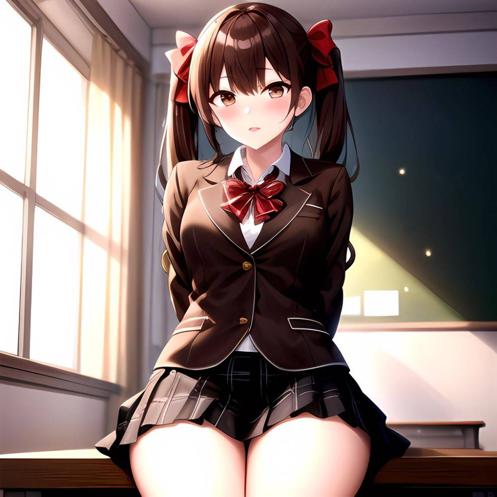 Shirai Kuroko 1girl Arms Behind Back Bdsm Black Skirt Blazer Blush Bondage Bound Bound Arms Bound Legs Bow Bowtie Brown, 2152255276 - AIHentai - #main