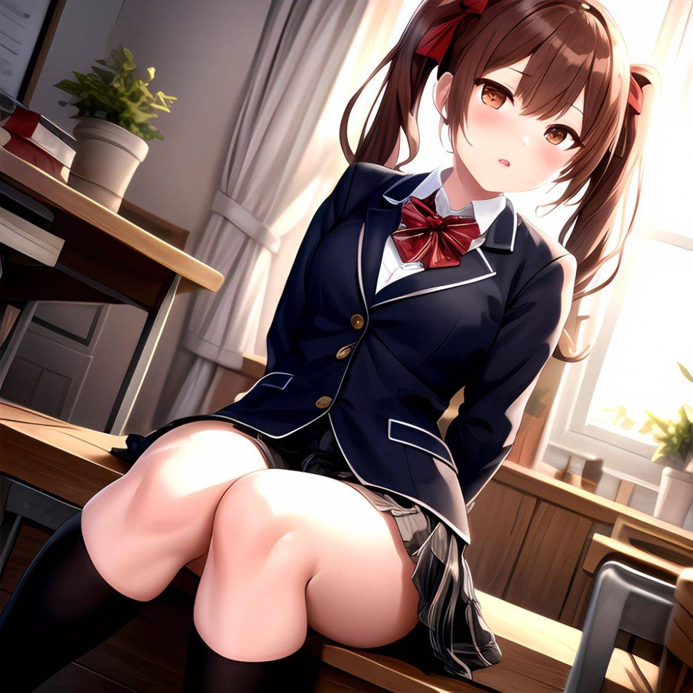 Shirai Kuroko 1girl Arms Behind Back Bdsm Black Skirt Blazer Blush Bondage Bound Bound Arms Bound Legs Bow Bowtie Brown, 3740443299 - AIHentai - #main