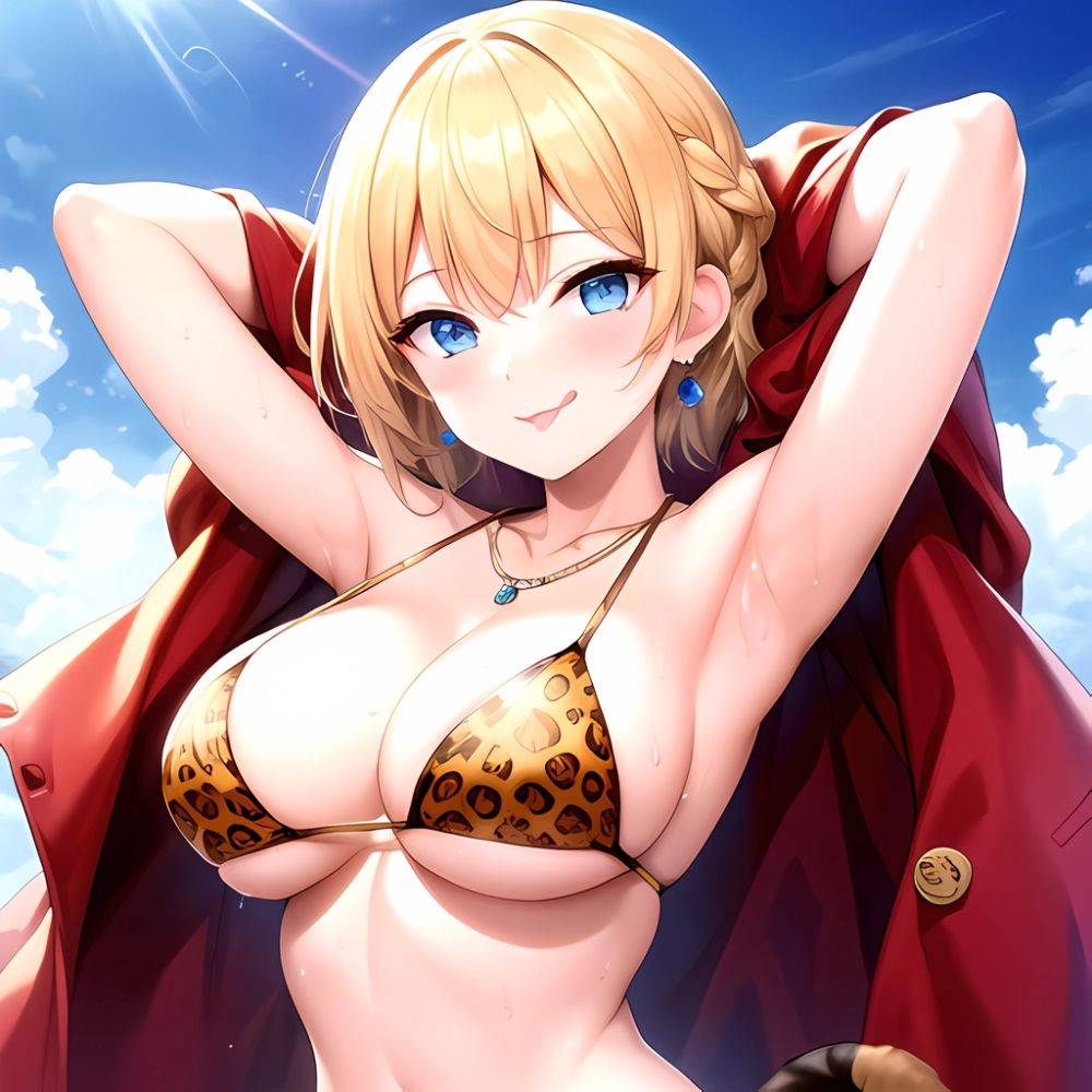 Darjeeling Girls Und Panzer 1girl P Animal Print Areola Slip Bikini Blonde Hair Blue Eyes Blush Braid Breasts Candy Cleavage, 2127710203 - AIHentai - #main