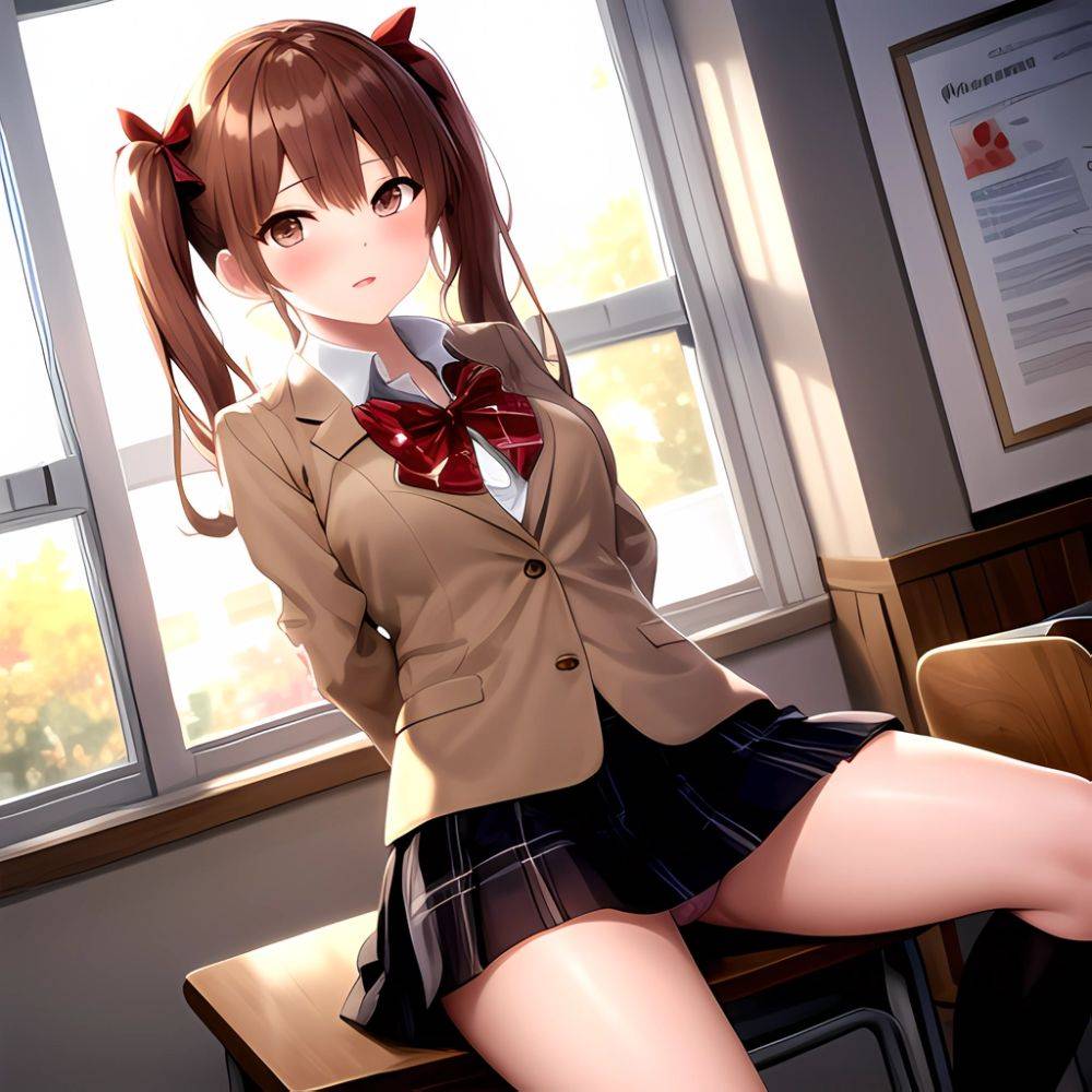 Shirai Kuroko 1girl Arms Behind Back Bdsm Black Skirt Blazer Blush Bondage Bound Bound Arms Bound Legs Bow Bowtie Brown, 4056226909 - AIHentai - #main