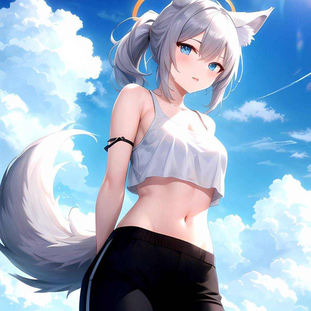 Shiroko Blue Archive 1girl Alternate Costume Animal Ear Fluff Animal Ears Arms Behind Back Black Pants Blue Eyes Blue Sky, 2698561470 - AIHentai - #main