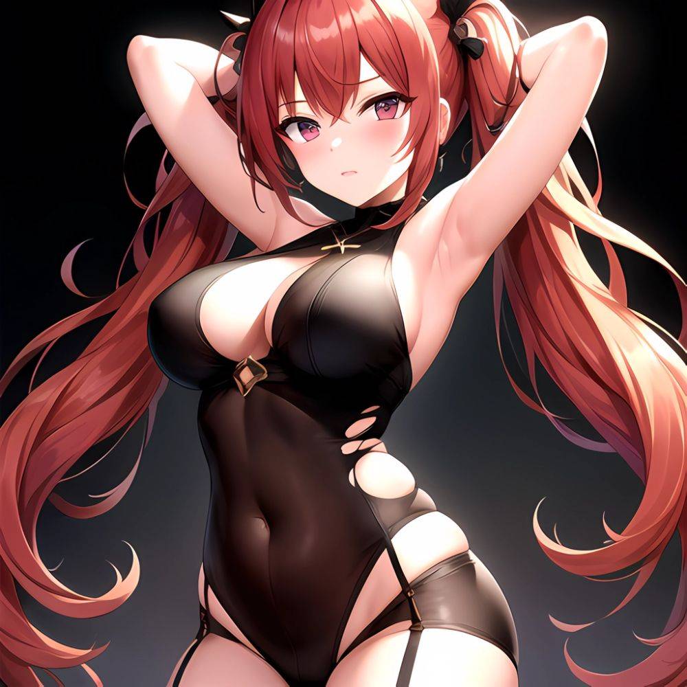 Roana Epic Seven 1girl Areola Slip Arm Garter Armpits Arms Behind Head Black Bodysuit Blush Bodysuit Breasts Brown Hair Covered, 3545195373 - AIHentai - #main