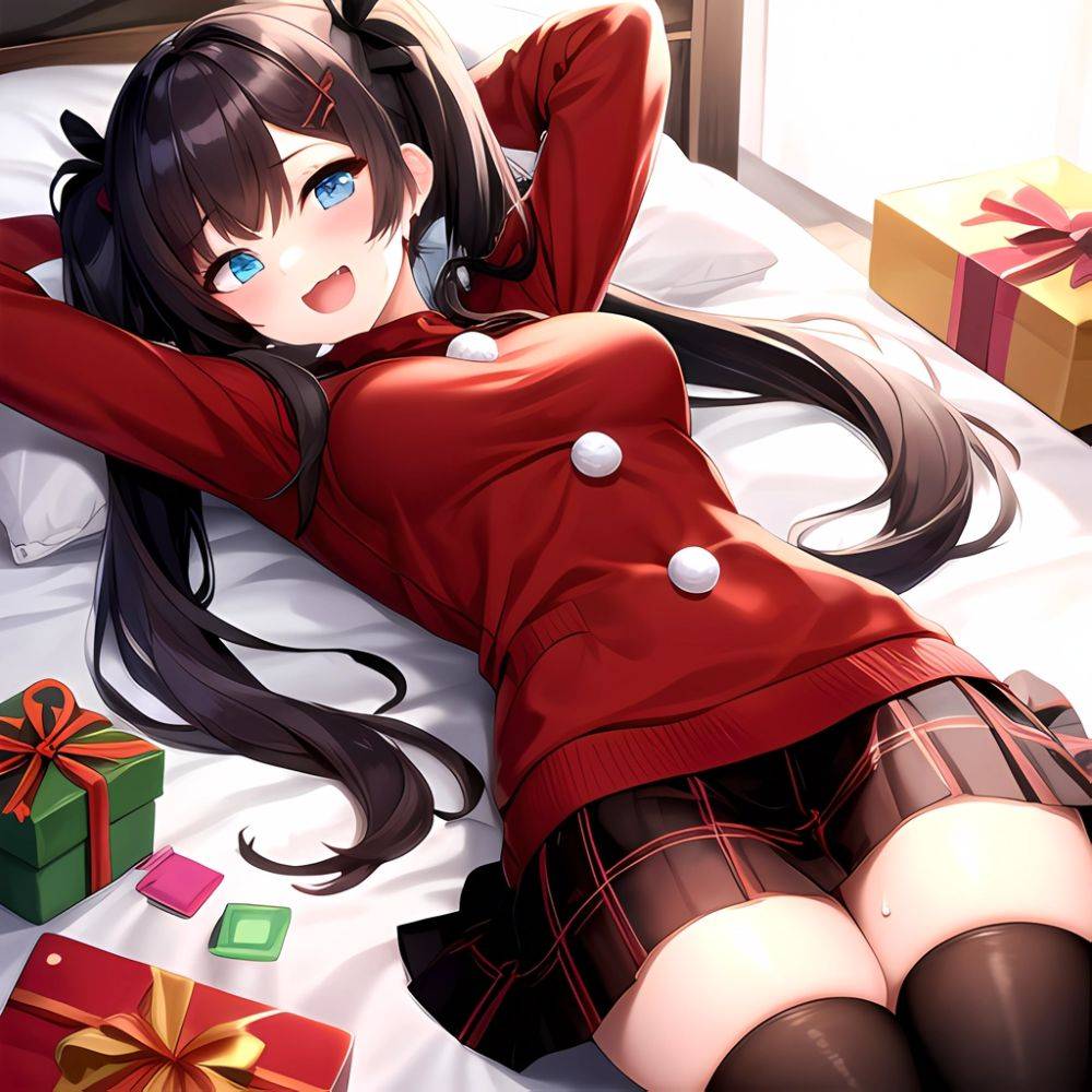 Hanae Blue Archive Hanae Christmas Blue Archive 1girl D Blue Eyes Blush Boots Box Breasts Clothes Lift Come Hither Condom, 556348058 - AIHentai - #main