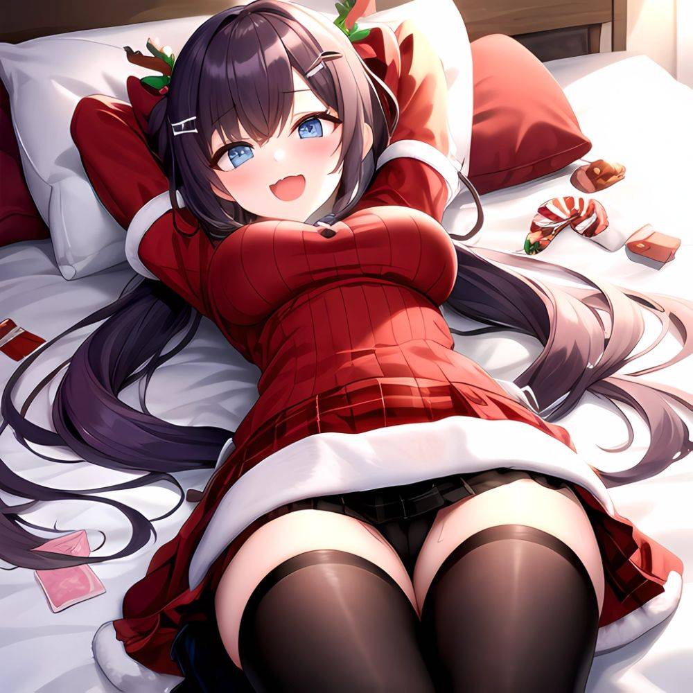 Hanae Blue Archive Hanae Christmas Blue Archive 1girl D Blue Eyes Blush Boots Box Breasts Clothes Lift Come Hither Condom, 1341363481 - AIHentai - #main