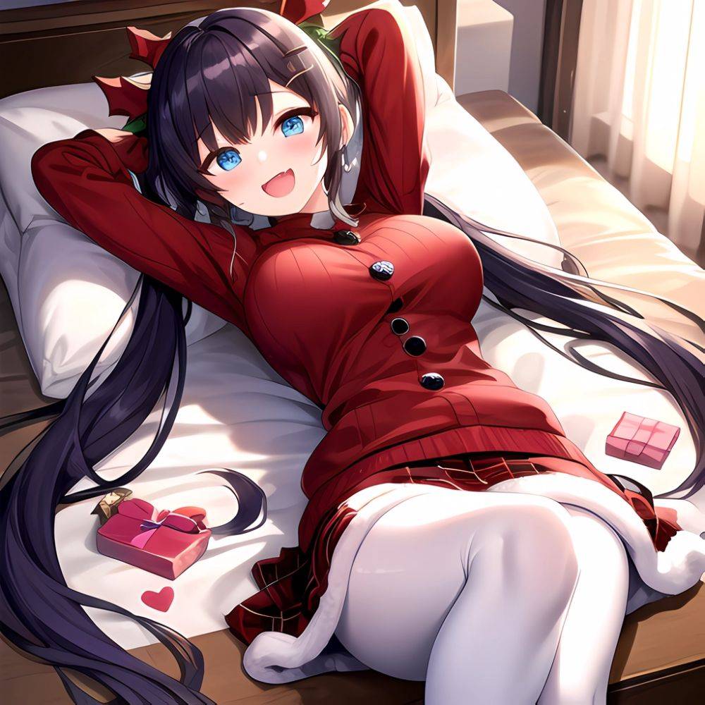 Hanae Blue Archive Hanae Christmas Blue Archive 1girl D Blue Eyes Blush Boots Box Breasts Clothes Lift Come Hither Condom, 446001938 - AIHentai - #main