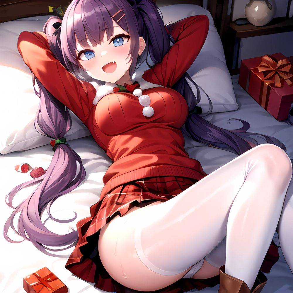 Hanae Blue Archive Hanae Christmas Blue Archive 1girl D Blue Eyes Blush Boots Box Breasts Clothes Lift Come Hither Condom, 2162896306 - AIHentai - #main