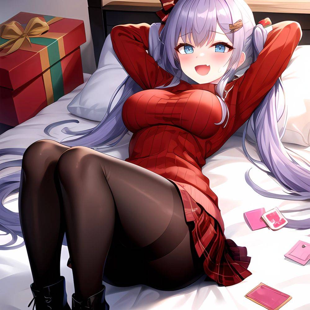 Hanae Blue Archive Hanae Christmas Blue Archive 1girl D Blue Eyes Blush Boots Box Breasts Clothes Lift Come Hither Condom, 174754856 - AIHentai - #main