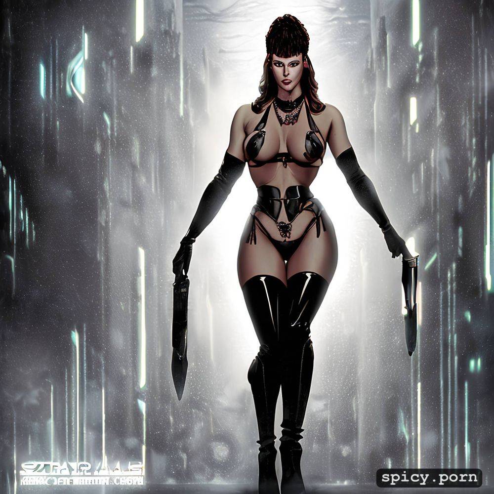 ultra detailed, cinematic lighting, revealing black leather bikini top - #main