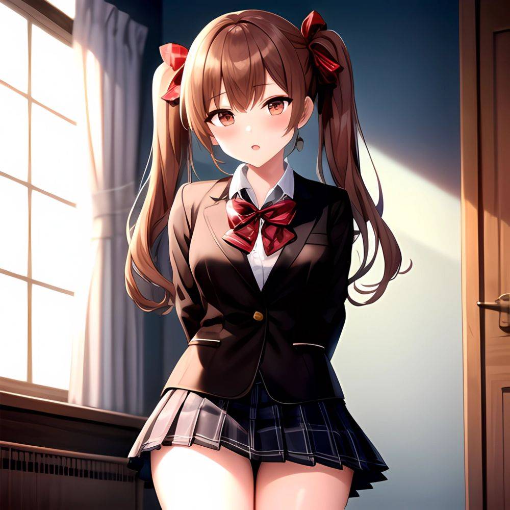 Shirai Kuroko 1girl Arms Behind Back Bdsm Black Skirt Blazer Blush Bondage Bound Bound Arms Bound Legs Bow Bowtie Brown, 3581273009 - AIHentai - #main