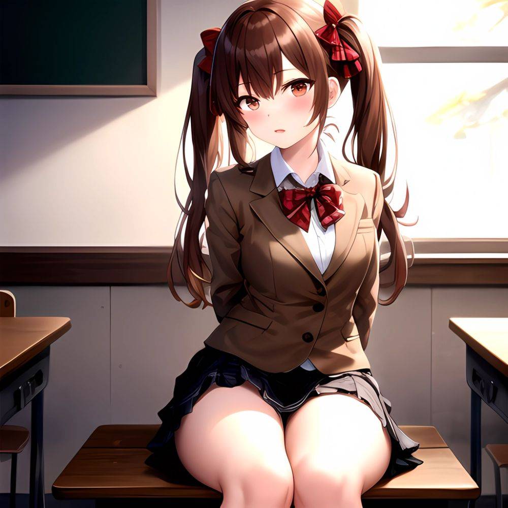Shirai Kuroko 1girl Arms Behind Back Bdsm Black Skirt Blazer Blush Bondage Bound Bound Arms Bound Legs Bow Bowtie Brown, 2003378316 - AIHentai - #main