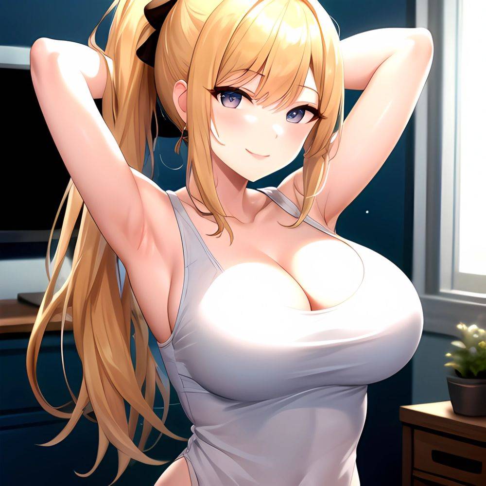 Beatrix Amerhauser 1girl Armpits Arms Behind Head Bare Shoulders Blonde Hair Breasts Cleavage Large Breasts Long Hair Looking At, 4020462730 - AIHentai - #main