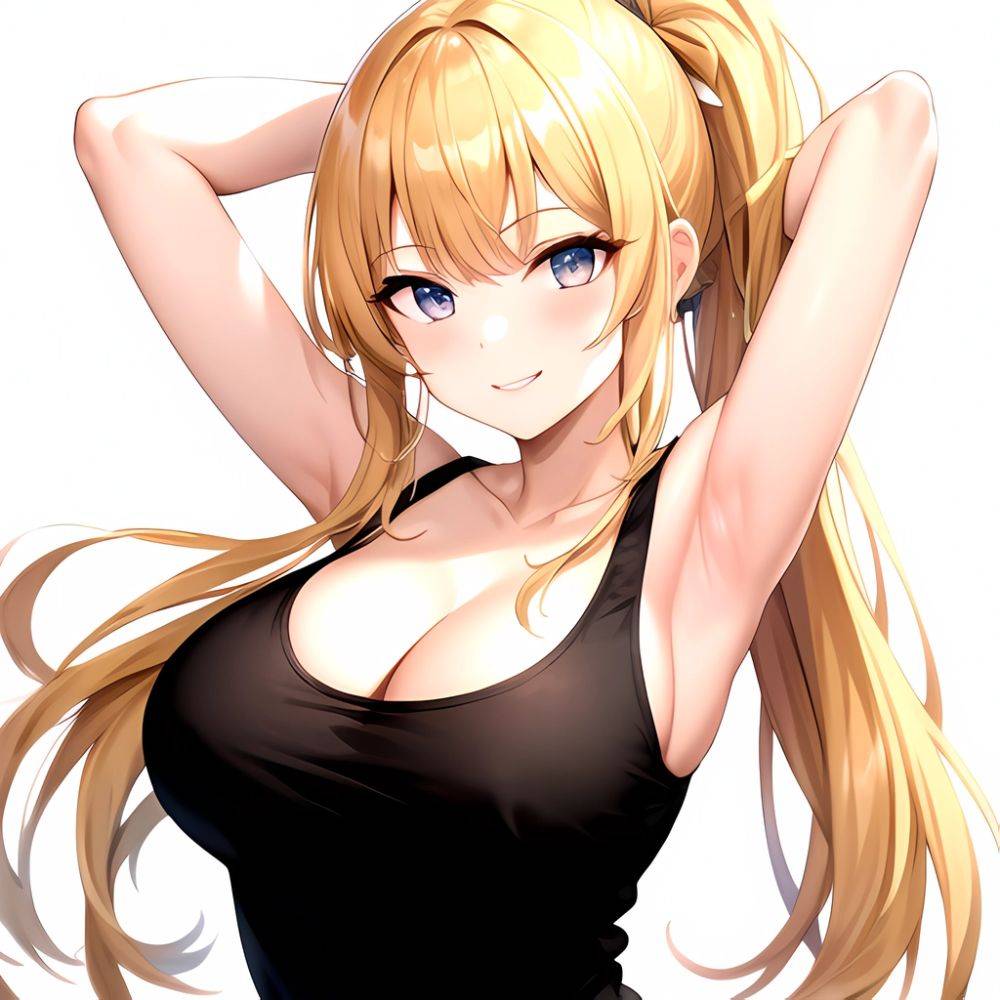 Beatrix Amerhauser 1girl Armpits Arms Behind Head Bare Shoulders Blonde Hair Breasts Cleavage Large Breasts Long Hair Looking At, 3591669275 - AIHentai - #main