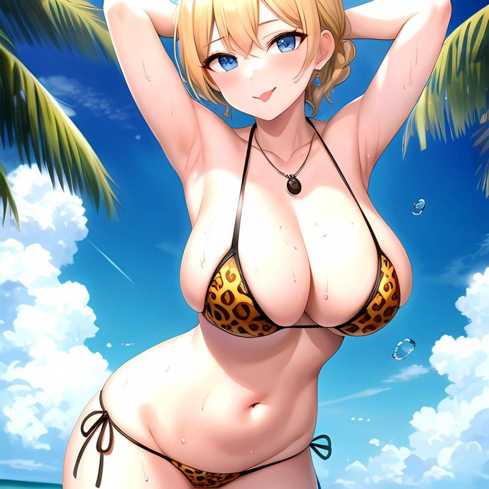 Darjeeling Girls Und Panzer 1girl P Animal Print Areola Slip Bikini Blonde Hair Blue Eyes Blush Braid Breasts Candy Cleavage, 2190116591 - AIHentai - #main