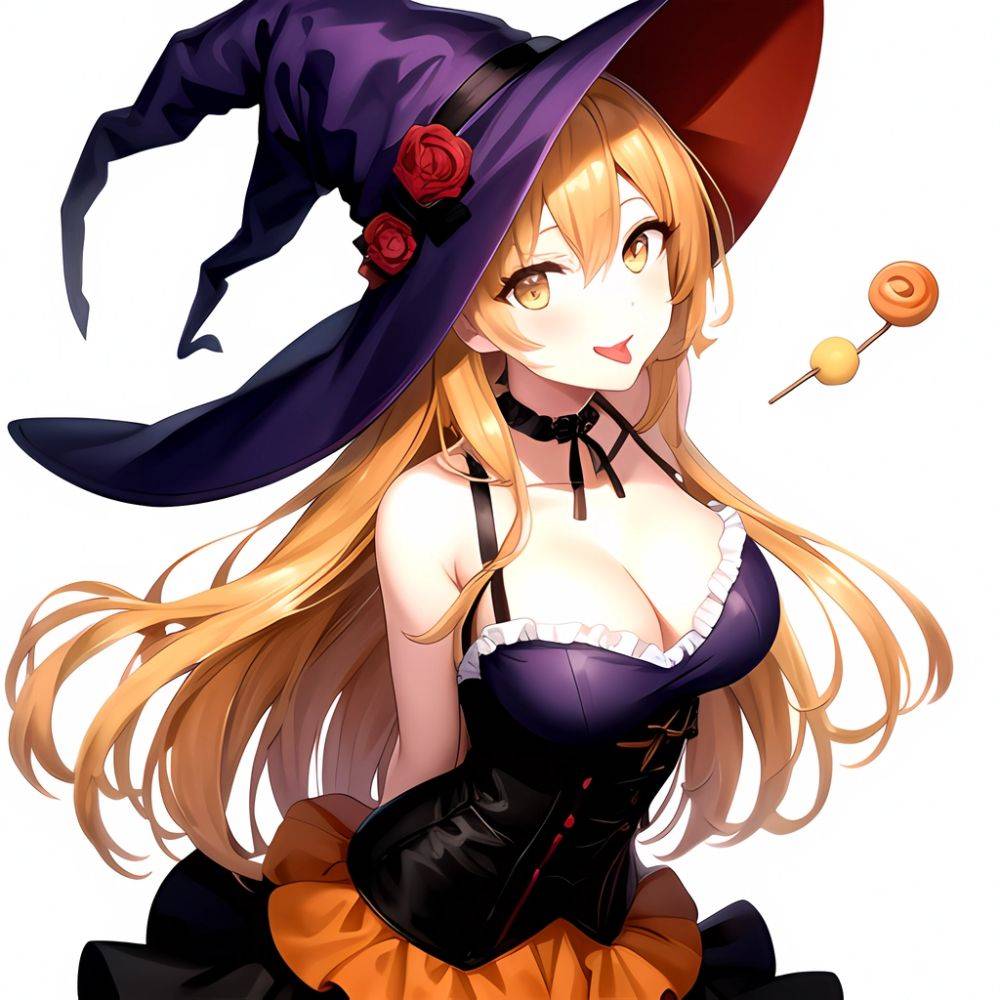 Shokuhou Misaki 1girl P Arched Back Black Corset Black Headwear Blonde Hair Breasts Candy Choker Corset Dress Food Frilled Choke, 3552742587 - AIHentai - #main