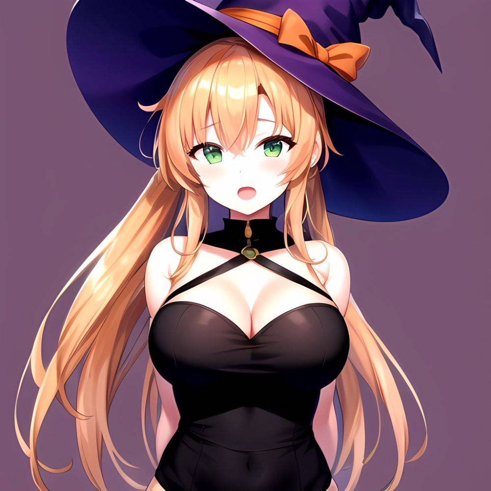 Chinatsu Suzutsuki Kurara 1girl Breasts Brown Hair Green Eyes Halloween Halloween Costume Hat Large Breasts Long Hair Open Mouth, 1737645276 - AIHentai - #main