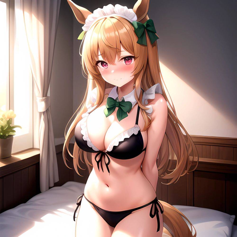 King Halo Umamusume 1girl Alternate Costume Animal Ears Arms Behind Back Bed Bikini Black Bikini Black Ribbon Blush Bow Breasts, 2693660817 - AIHentai - #main