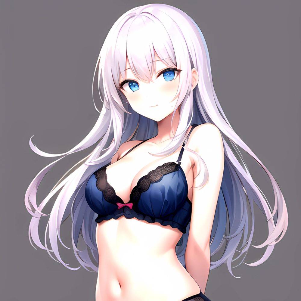 1girl Standing Lingerie Blue Eyes Arms Behind Back Simple Background Anime Girl Facing The Viewer Uwu, 4185313918 - AIHentai - #main