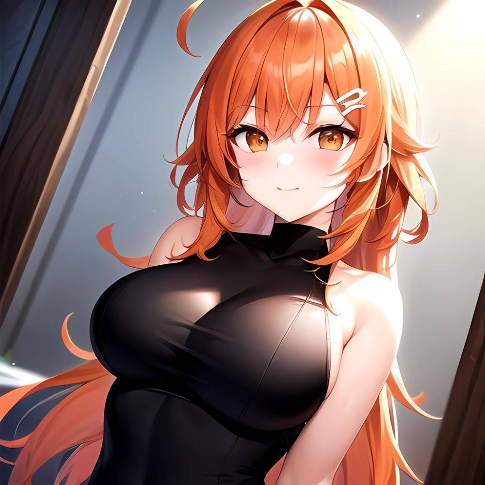 Ichijou Ririka 1girl Ahoge Breasts Hair Ornament Hairpin Large Breasts Multicolored Hair Orange Eyes Orange Hair Solo Virtual Yo, 1321731759 - AIHentai - #main
