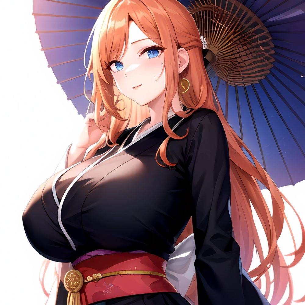 Matsumoto Rangiku 1girl Arms Behind Back Between Breasts Black Kimono Blue Eyes Breasts Center Opening Closed Mouth Huge Breasts, 1928637343 - AIHentai - #main