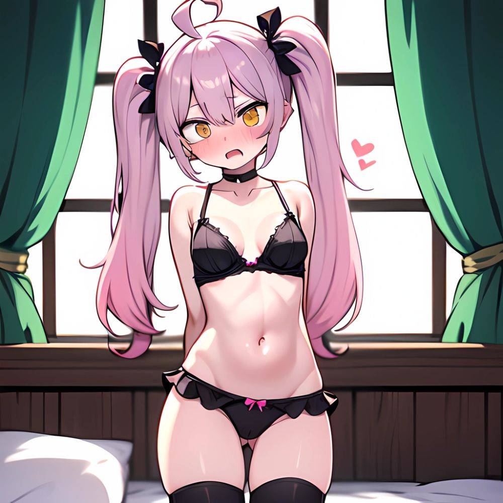 Hoshikawa Sara 1girl Ahoge Arms Behind Back Bed Black Choker Black Thighhighs Blush Bra Breasts Choker Cola Collarbone Dressing, 428309067 - AIHentai - #main