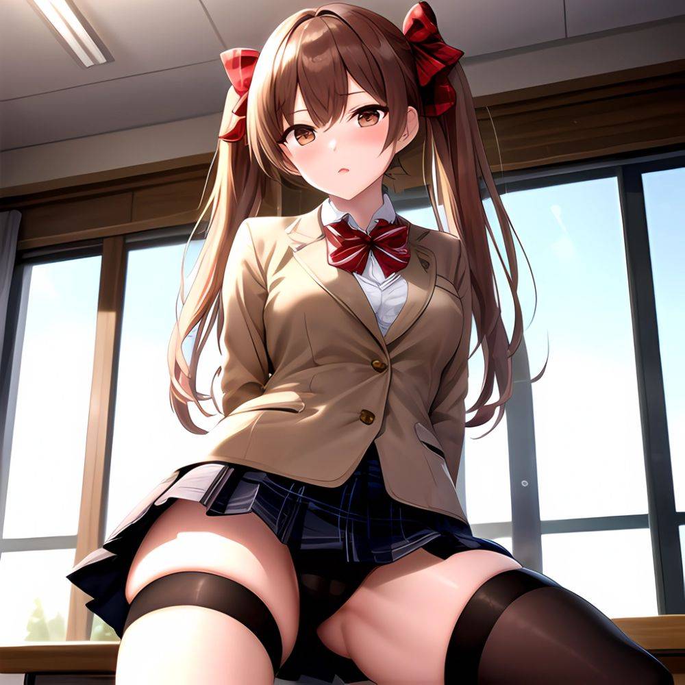 Shirai Kuroko 1girl Arms Behind Back Bdsm Black Skirt Blazer Blush Bondage Bound Bound Arms Bound Legs Bow Bowtie Brown, 3827010078 - AIHentai - #main