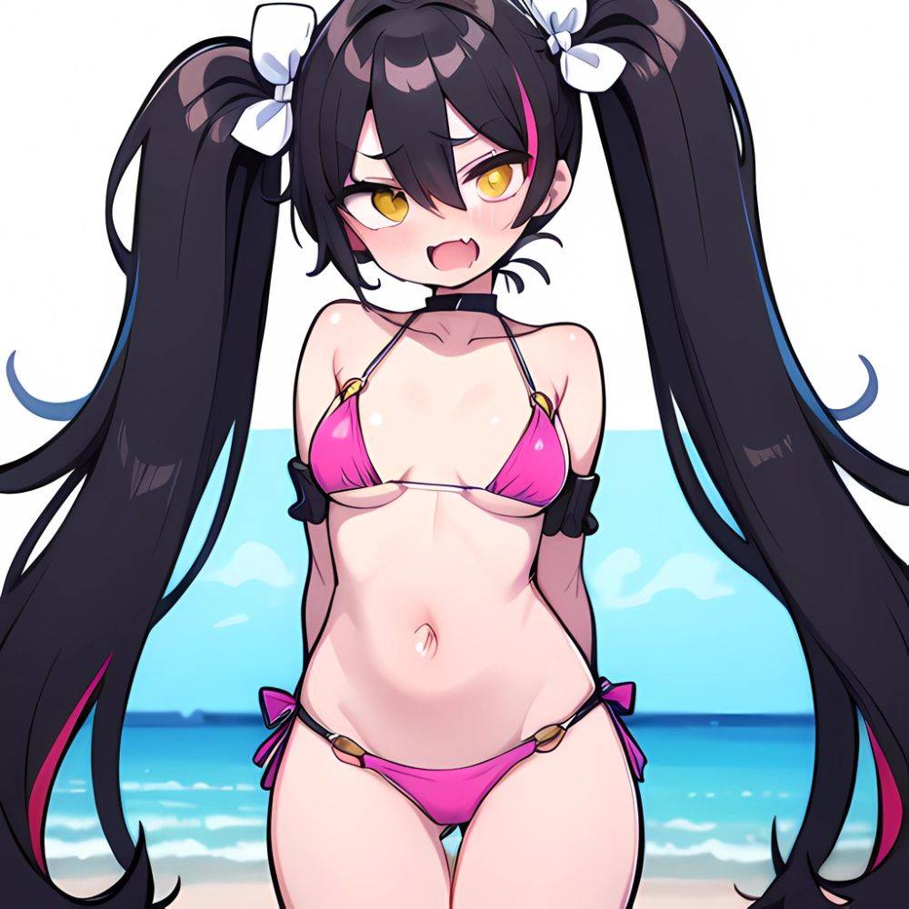 Bremerton Azur Lane 1girl Bare Shoulders Bikini Blush Breasts Choker Collarbone Cowboy Shot Crossed Bangs Fang Hair Between Eyes, 407807326 - AIHentai - #main