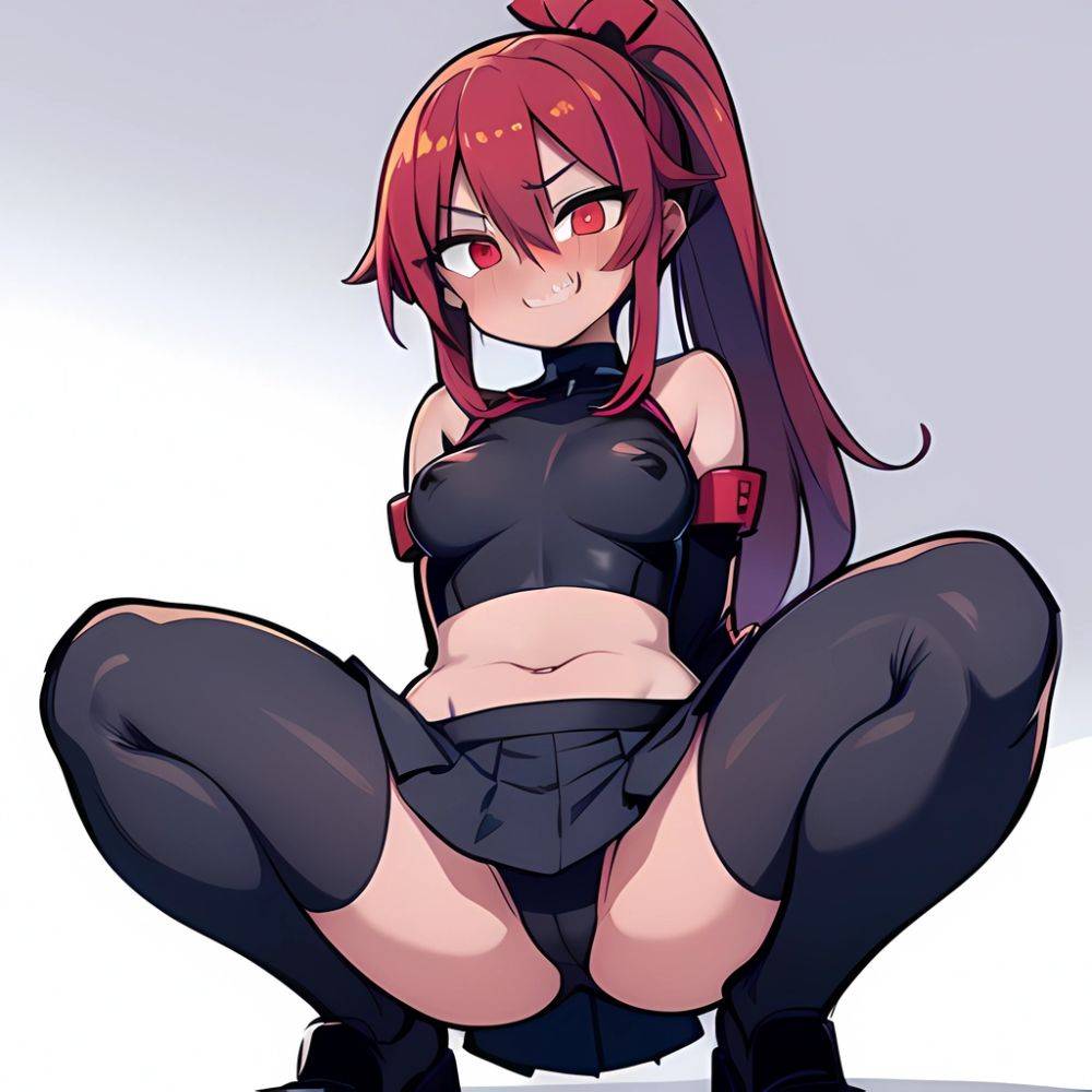 1girl Arms Behind Back Black Skirt Bodysuit Breasts Covered Navel Dark Skinned Female Dark Skin Detached Sleeves Feet Out Of, 2206754976 - AIHentai - #main
