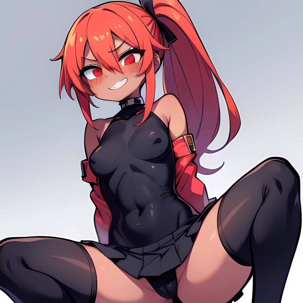 1girl Arms Behind Back Black Skirt Bodysuit Breasts Covered Navel Dark Skinned Female Dark Skin Detached Sleeves Feet Out Of, 286697329 - AIHentai - #main