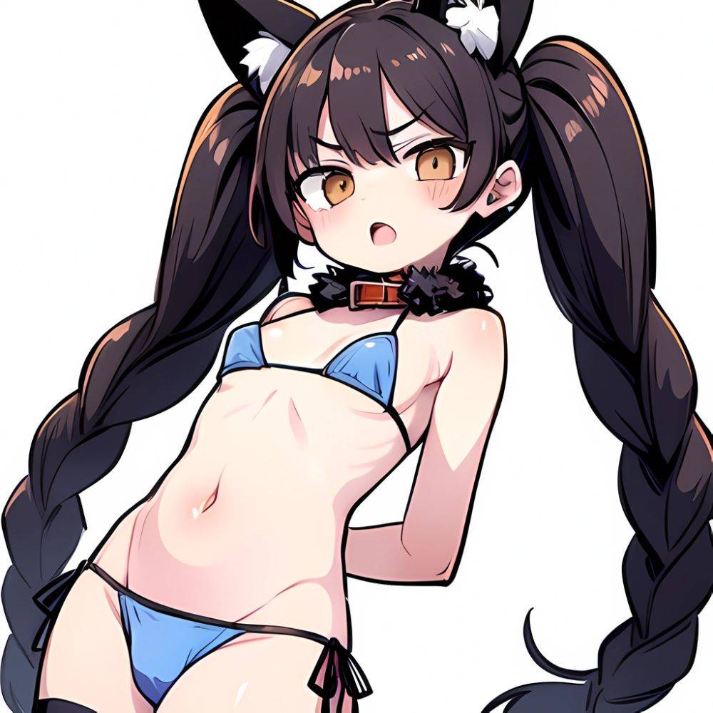 Minegumo Kancolle 1girl Animal Ears Bikini Braid Brown Eyes Cloud Hair Ornament Fake Animal Ears Fur Collar Fur Cuffs Light, 1510563524 - AIHentai - #main